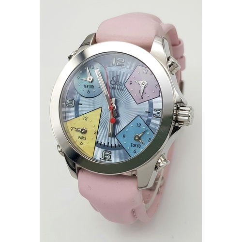 529 - A JACOB & CO MULTI ZONE TIMEPIECE LADIES WATCH. PASTEL PINK LEATHER STRAP. STAINLESS STEEL CASE - 42... 