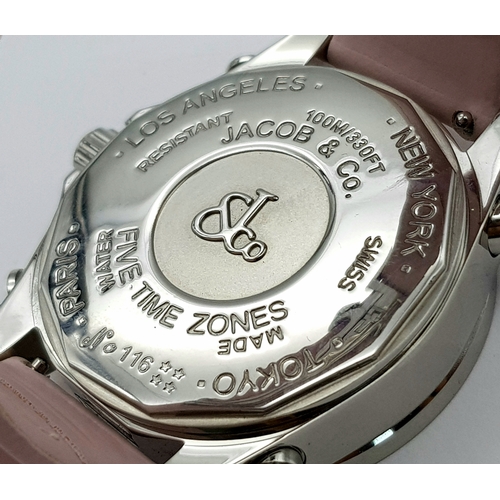529 - A JACOB & CO MULTI ZONE TIMEPIECE LADIES WATCH. PASTEL PINK LEATHER STRAP. STAINLESS STEEL CASE - 42... 