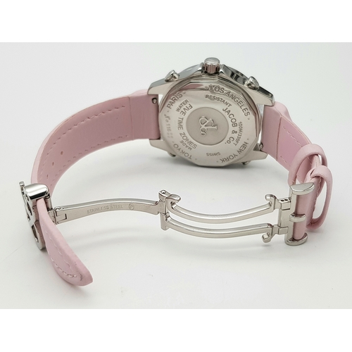 529 - A JACOB & CO MULTI ZONE TIMEPIECE LADIES WATCH. PASTEL PINK LEATHER STRAP. STAINLESS STEEL CASE - 42... 