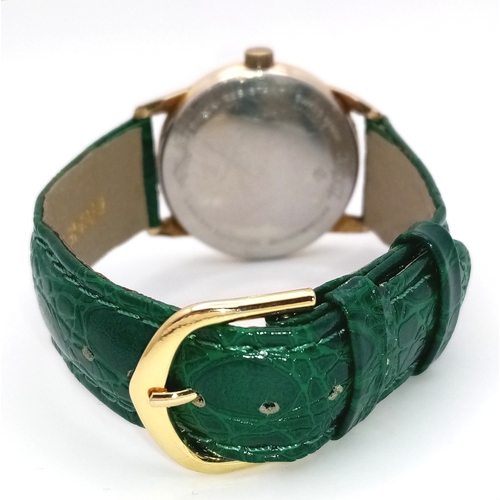 1080 - A VINTAGE MECHANICAL HAND-WIND ZODIAC KERMETIC WATCH. GREEN LEATHER STRAP. TWO TONE CASE - 34MM. MUL... 
