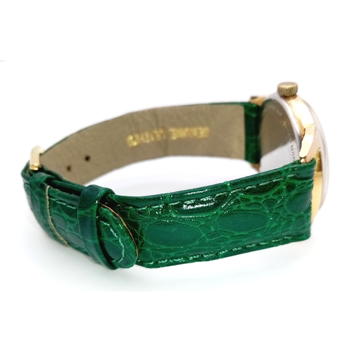 1080 - A VINTAGE MECHANICAL HAND-WIND ZODIAC KERMETIC WATCH. GREEN LEATHER STRAP. TWO TONE CASE - 34MM. MUL... 