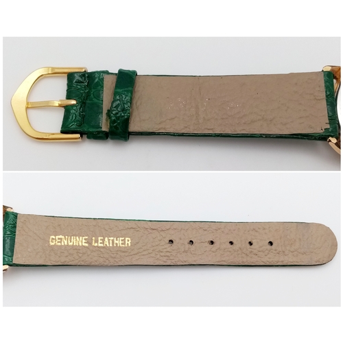 1080 - A VINTAGE MECHANICAL HAND-WIND ZODIAC KERMETIC WATCH. GREEN LEATHER STRAP. TWO TONE CASE - 34MM. MUL... 