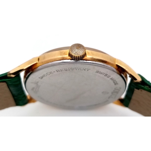 1080 - A VINTAGE MECHANICAL HAND-WIND ZODIAC KERMETIC WATCH. GREEN LEATHER STRAP. TWO TONE CASE - 34MM. MUL... 