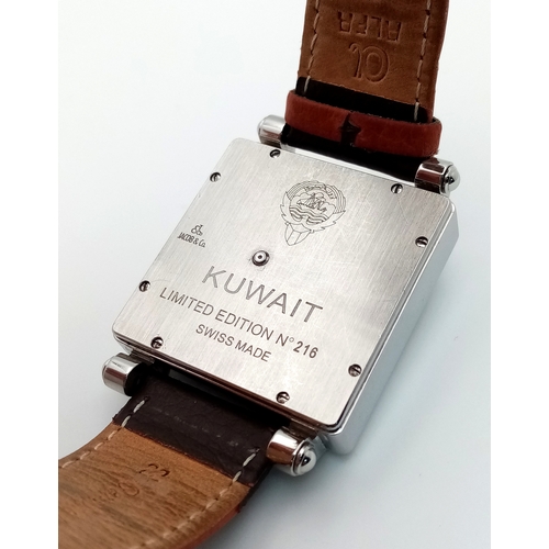 1122 - A Jacob and Co. Kuwait Limited Edition (No. 216) Gents Quartz Watch. Brown leather strap. Stainless ... 