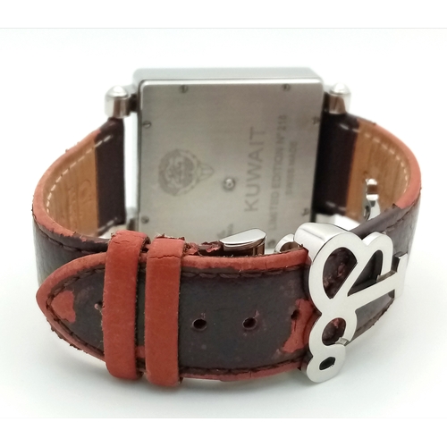 1122 - A Jacob and Co. Kuwait Limited Edition (No. 216) Gents Quartz Watch. Brown leather strap. Stainless ... 