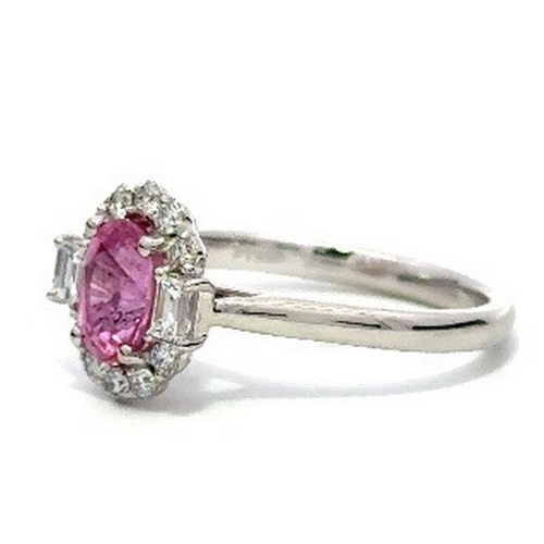 517 - A Platinum natural Pink Sapphire and Diamond Ring. Pink sapphire - 1.26ct. Diamond - 0.40ctw. Size L... 