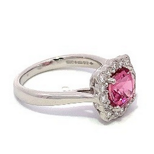 1006 - A Platinum natural Pink Tourmaline and Diamond Ring. Pink tourmaline - 1.58ct. Diamond - 0.42ctw. Si... 