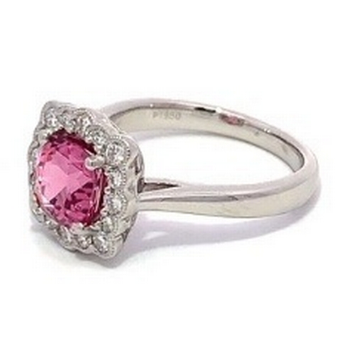 1006 - A Platinum natural Pink Tourmaline and Diamond Ring. Pink tourmaline - 1.58ct. Diamond - 0.42ctw. Si... 