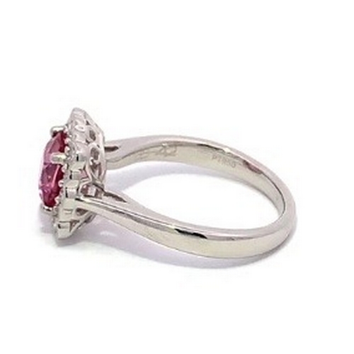 1006 - A Platinum natural Pink Tourmaline and Diamond Ring. Pink tourmaline - 1.58ct. Diamond - 0.42ctw. Si... 