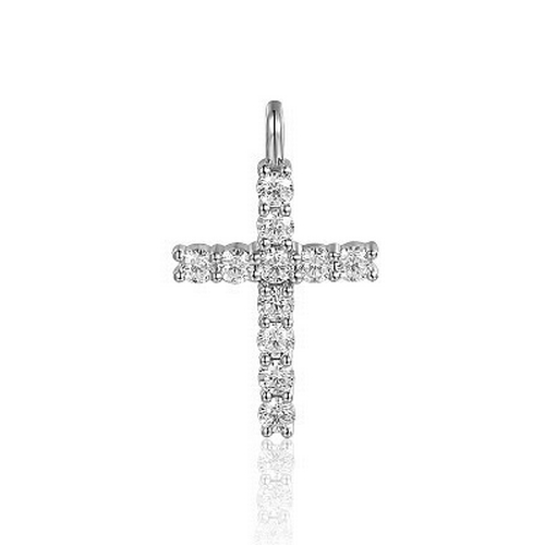 1090 - An 18K White Gold Round Brilliant Cut Claw-Set Diamond Cross Pendant and Chain 18
