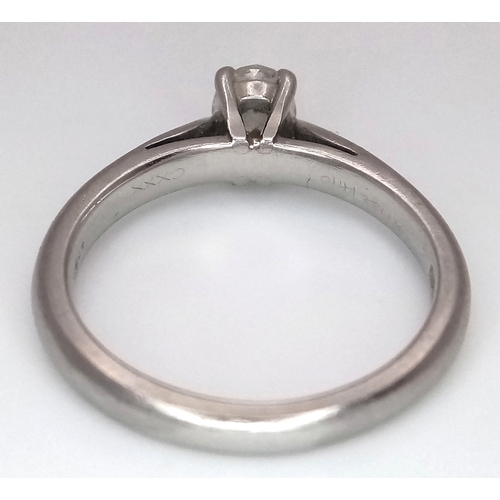 544 - A 950 Platinum, Diamond Solitaire Ring. 0.55ct oval cut diamond. SL2 clarity. Slight colour tint. Si... 