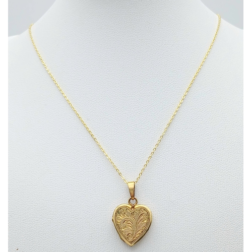 1007 - A Vintage Rolled Gold Heart Locket Pendant on a later 46cm Gold Gilded Sterling Silver Chain. The Lo... 