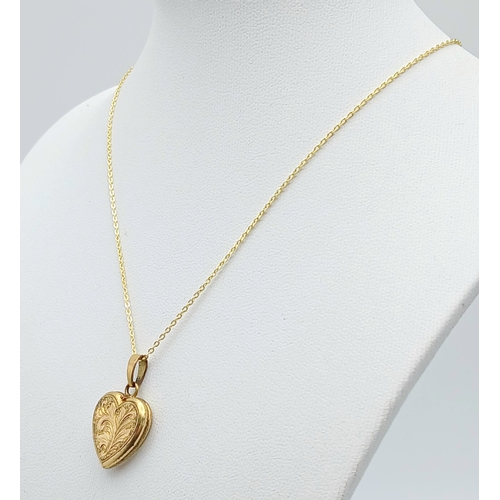 1007 - A Vintage Rolled Gold Heart Locket Pendant on a later 46cm Gold Gilded Sterling Silver Chain. The Lo... 