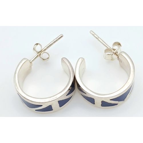 1057 - A PAIR OF STERLING SILVER, ENAMELLED, HALF HOOP EARRINGS. 5.1G. S/A 1585 - 3