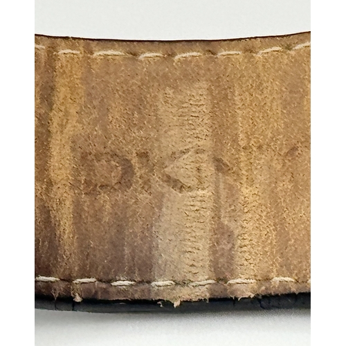 1064 - A DKNY, STONE SET, SQUARE FACE, BLACK LEATHER STRAP WATCH. WITH ORIGINAL STRAP AND BUCKLE. IN FULL W... 