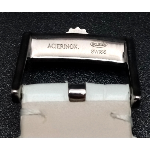 8 - A Customized Rolex Datejust Diamond Automatic Watch. White leather strap. Stainless steel diamond en... 