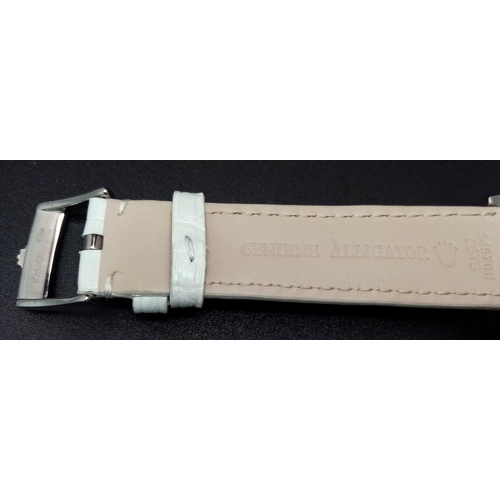 8 - A Customized Rolex Datejust Diamond Automatic Watch. White leather strap. Stainless steel diamond en... 
