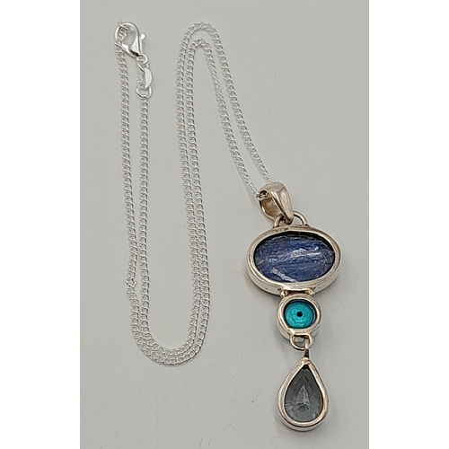 1084 - A Vintage Sterling Silver Kyanite and Mystic Topaz Pendant on a later 46cm Length Sterling Silver Ch... 