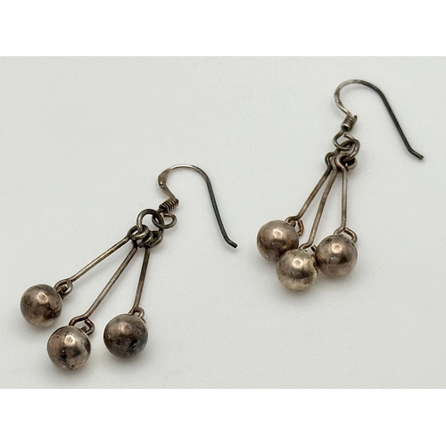 532 - A Genuine Pair of ‘Trevor Hobbs’  Designer  SILVER DROP EARRINGS. Having Triple BOULES Detail . New ... 
