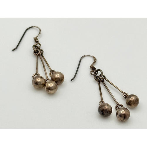 532 - A Genuine Pair of ‘Trevor Hobbs’  Designer  SILVER DROP EARRINGS. Having Triple BOULES Detail . New ... 