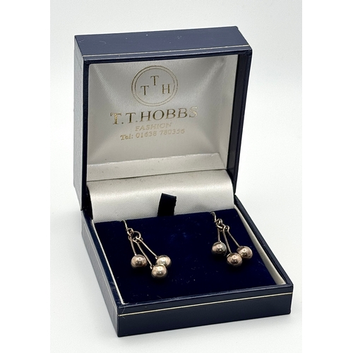 532 - A Genuine Pair of ‘Trevor Hobbs’  Designer  SILVER DROP EARRINGS. Having Triple BOULES Detail . New ... 