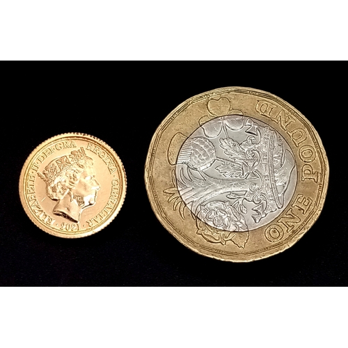 549 - A 2021, QUEEN ELIZABETH II, GIBRALTAR, THE DRAGON CONQUERED, QUARTER SOVEREIGN COIN. 22K GOLD. Ref: ... 