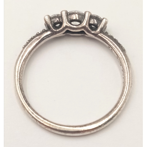 539 - Genuine PANDORA SILVER and ZIRCONIA TRILOGY RING. Size L 1/2 (Pandora Size 52). Condition New and Un... 