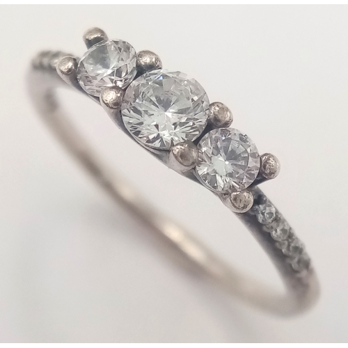 539 - Genuine PANDORA SILVER and ZIRCONIA TRILOGY RING. Size L 1/2 (Pandora Size 52). Condition New and Un... 