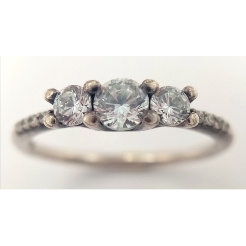 539 - Genuine PANDORA SILVER and ZIRCONIA TRILOGY RING. Size L 1/2 (Pandora Size 52). Condition New and Un... 