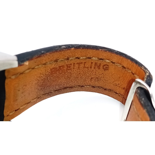501 - A Breitling Bentley Automatic Chronograph Gents Watch. Model A44362. Black leather strap with Breitl... 