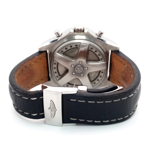 501 - A Breitling Bentley Automatic Chronograph Gents Watch. Model A44362. Black leather strap with Breitl... 