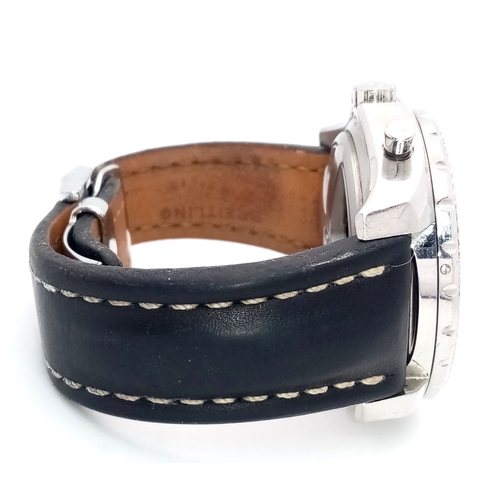 501 - A Breitling Bentley Automatic Chronograph Gents Watch. Model A44362. Black leather strap with Breitl... 