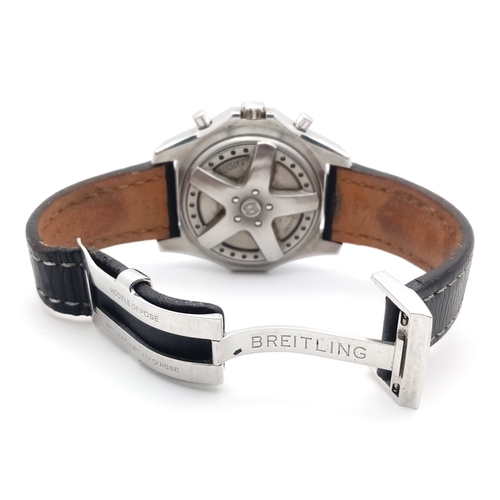 501 - A Breitling Bentley Automatic Chronograph Gents Watch. Model A44362. Black leather strap with Breitl... 