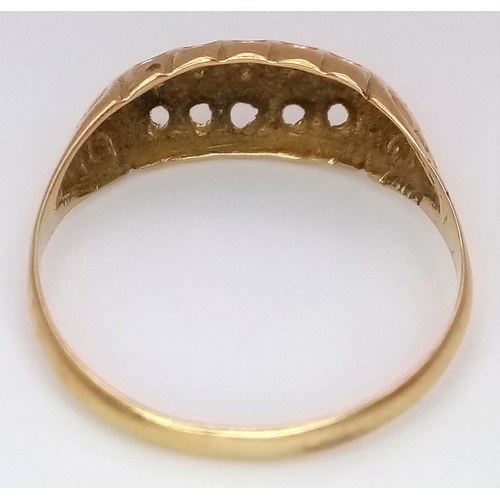 169 - An Antique 18K Yellow Gold and Diamond Set Ring. Chester hallmarks. Five old cut diamonds. Size N. 1... 