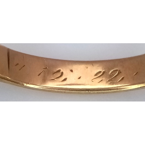 190 - A 14K Yellow Gold Band Ring. 4mm width. Size R 1/2. 2.9g.