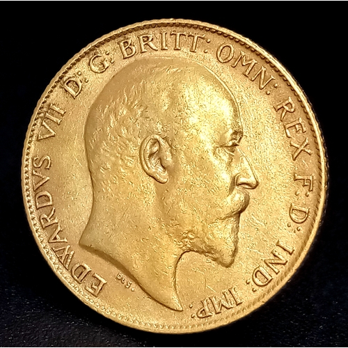 32 - A 1910 Edward VII Half Sovereign Coin. 22k Gold.
