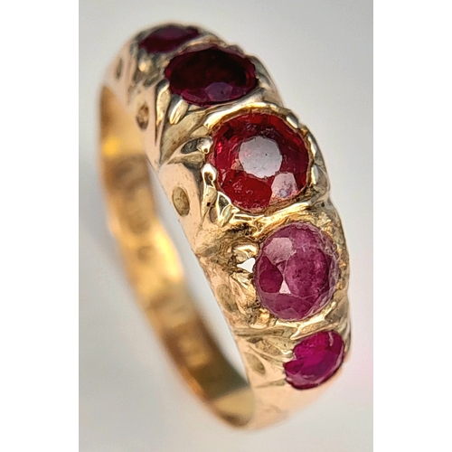377 - A Vintage 9K Gold Garnet, Amethyst and Ruby Five Stone Ring. Size J. 1.1g.