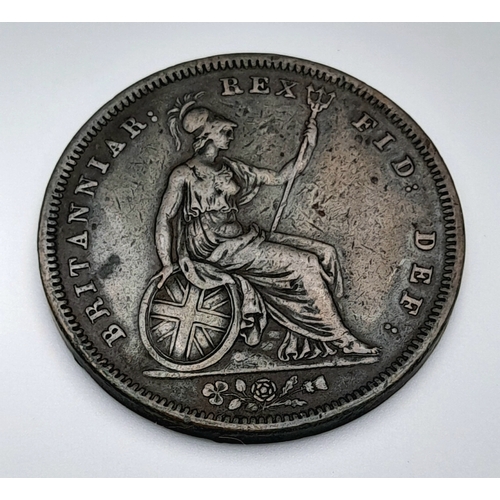 389 - An 1834 William IV One Penny Copper Coin. VF but please see photos.