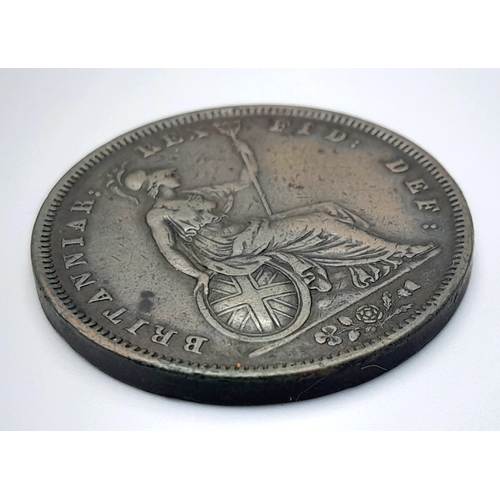 389 - An 1834 William IV One Penny Copper Coin. VF but please see photos.