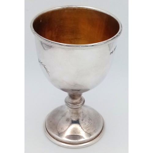 393 - A Vintage Sterling Silver Kiddush Cup. Birmingham hallmarks. 9cm tall. 45g.