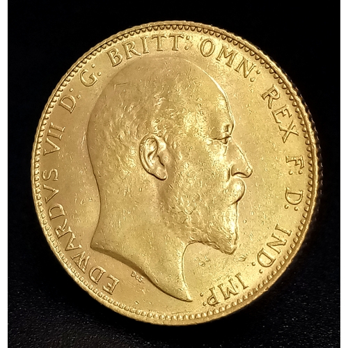43 - A 1909 Edward VII Full Sovereign Coin. 22K Gold.