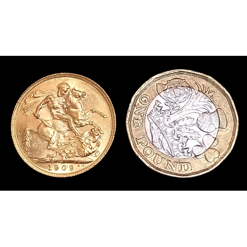 43 - A 1909 Edward VII Full Sovereign Coin. 22K Gold.