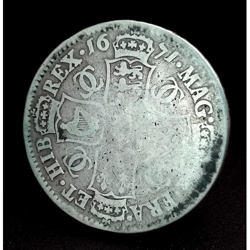 135 - A 1671 Charles II Third Bust Half Crown Silver Coin. F grade but please refer to photos.
