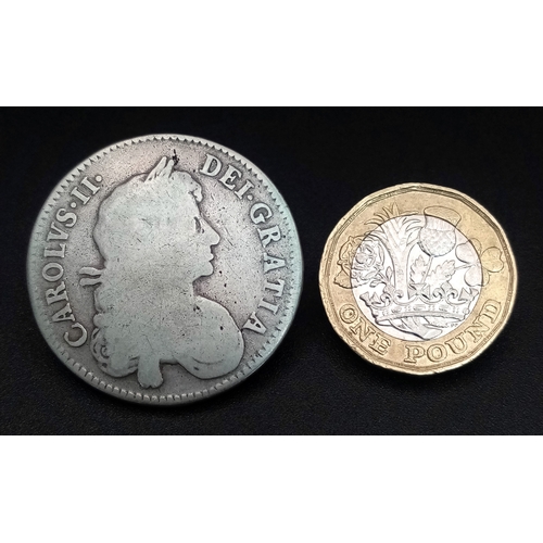 135 - A 1671 Charles II Third Bust Half Crown Silver Coin. F grade but please refer to photos.