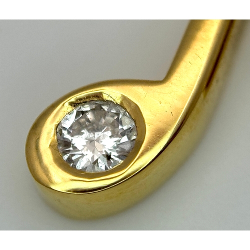 153 - An 18K Yellow Gold (tests as) and Diamond Set Musical Note Pendant. 2cm. 3.65g.