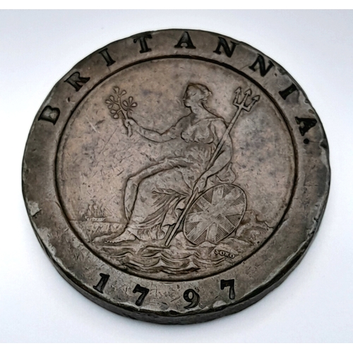 372 - A George III 1797 Twopence Cartwheel Copper Coin.