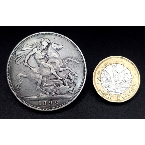 400 - An 1892 Queen Victoria Silver Crown Coin. Good definition.