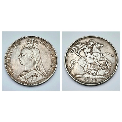 408 - An 1891 Queen Victoria Silver Crown Coin. Good definition.