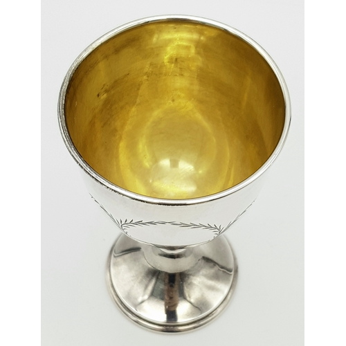 414 - A Vintage Sterling Silver Kiddush Cup. Hallmarks for Birmingham 1957. 13cm tall. 89g.