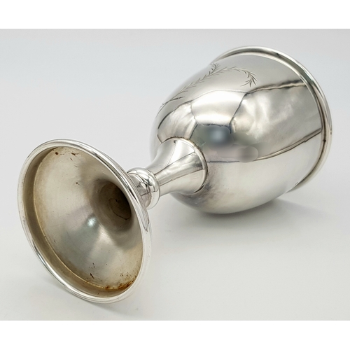 414 - A Vintage Sterling Silver Kiddush Cup. Hallmarks for Birmingham 1957. 13cm tall. 89g.